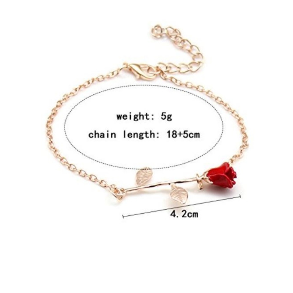 Red Rose Flower Pendant Bracelet - Picture 3 of 4